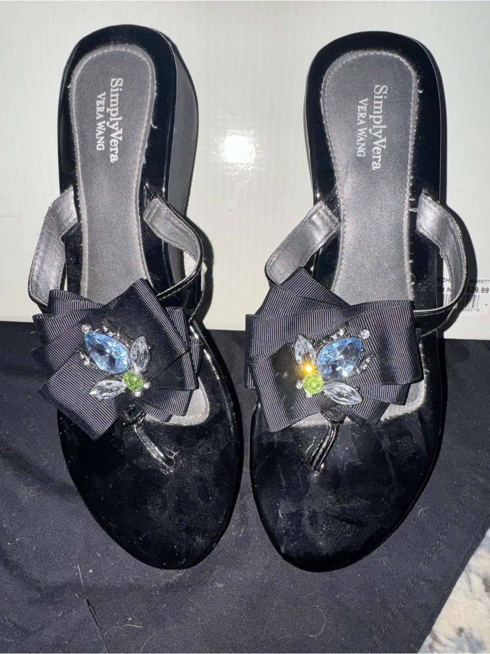 Simply Vera Vera Wang Black Jeweled Bow Thong Mules